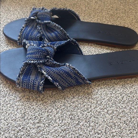 Rothys Sandals The Knot Denim Blue Frayed Slides indigo, $168 Sz 10.5 - Picture 3 of 5